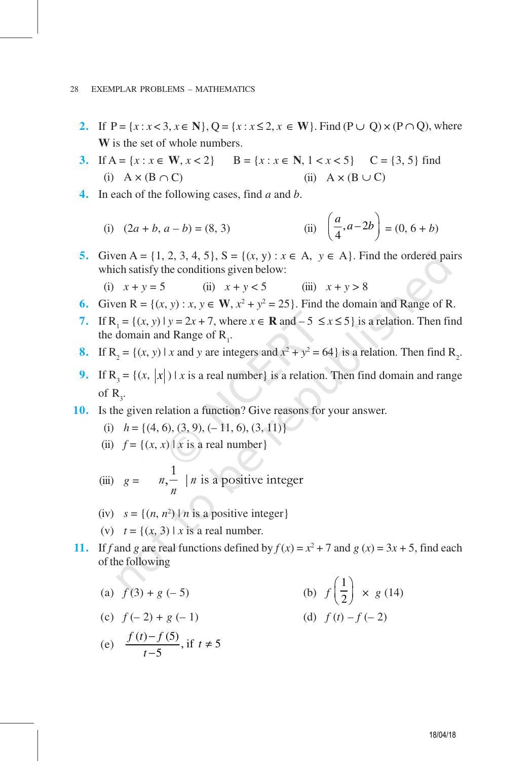 NCERT Exemplar Book for Class 11 Maths: Chapter 2 Relations and Functions - Page 10
