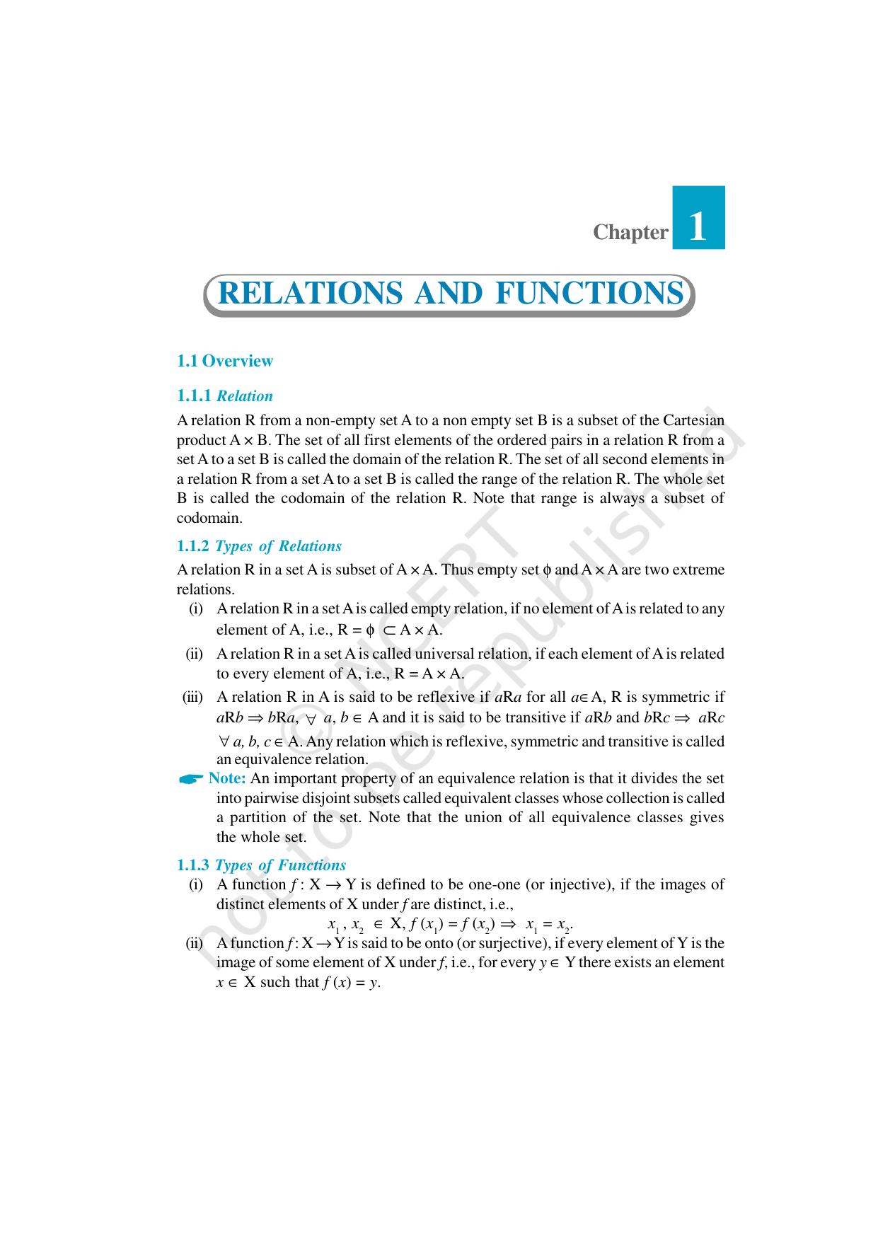 NCERT Exemplar Class 12: Mathematics Unit 1 (Relations And Functions) - Page 1