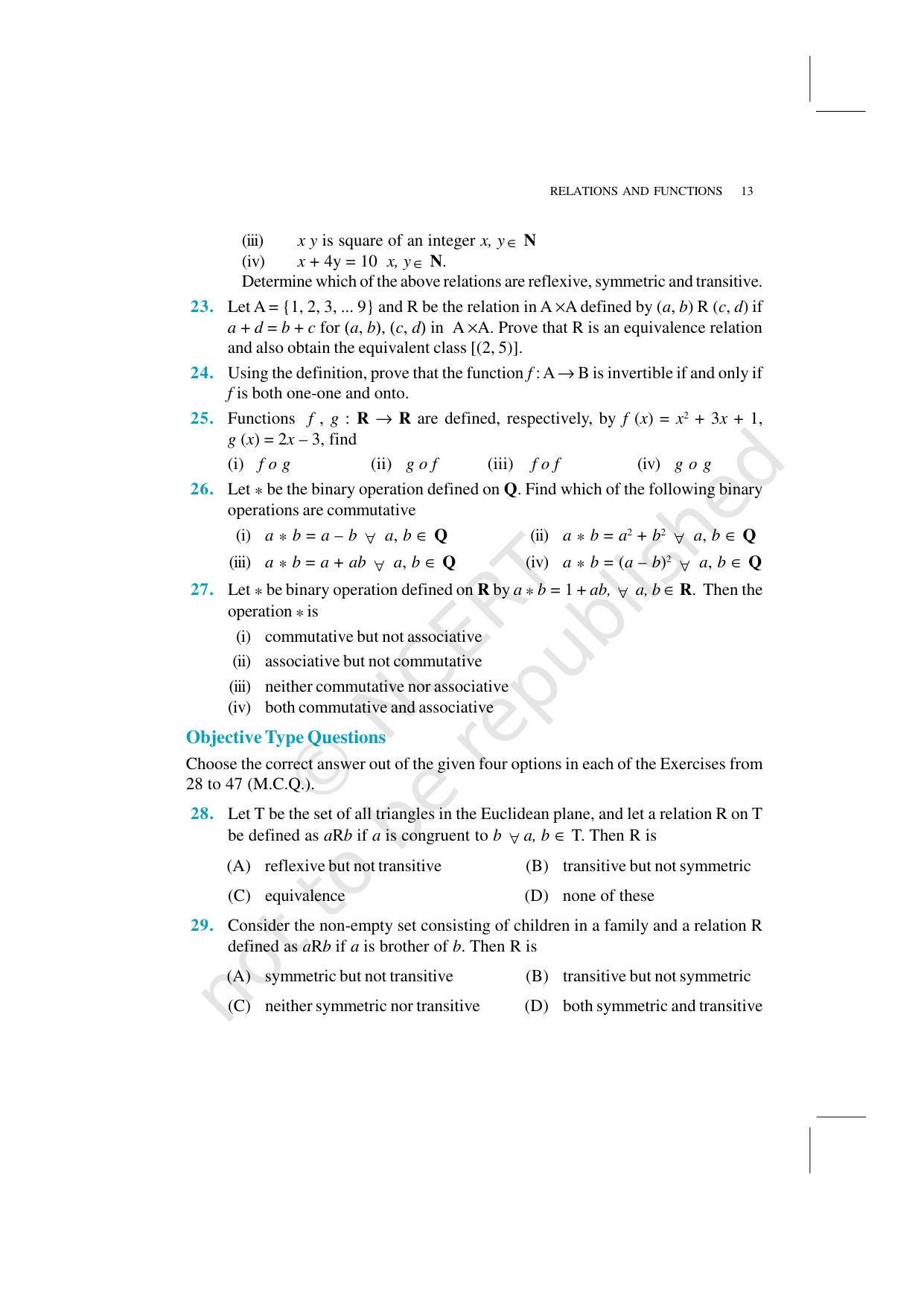 NCERT Exemplar Class 12: Mathematics Unit 1 (Relations And Functions) - Page 13
