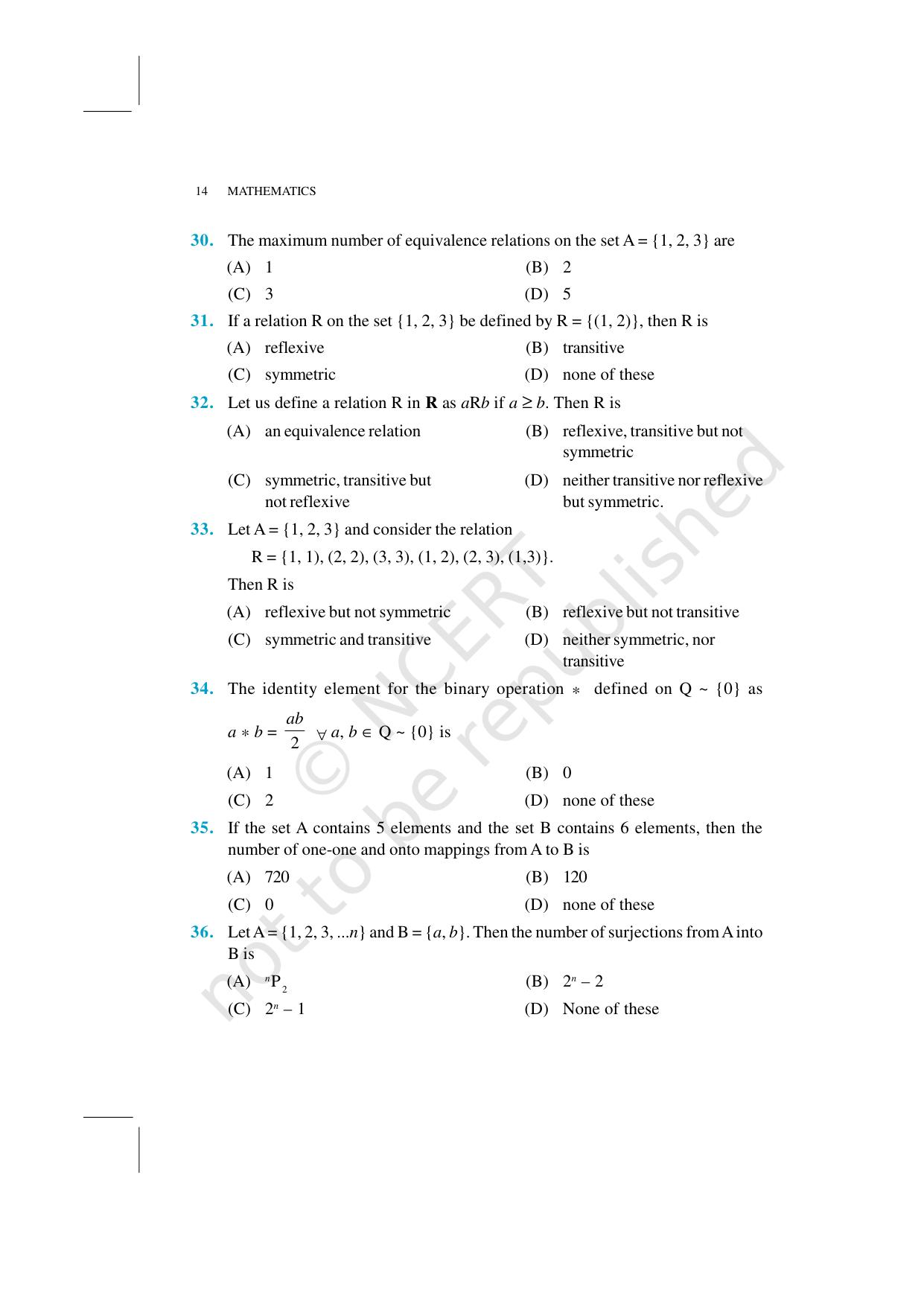 NCERT Exemplar Class 12: Mathematics Unit 1 (Relations And Functions) - Page 14