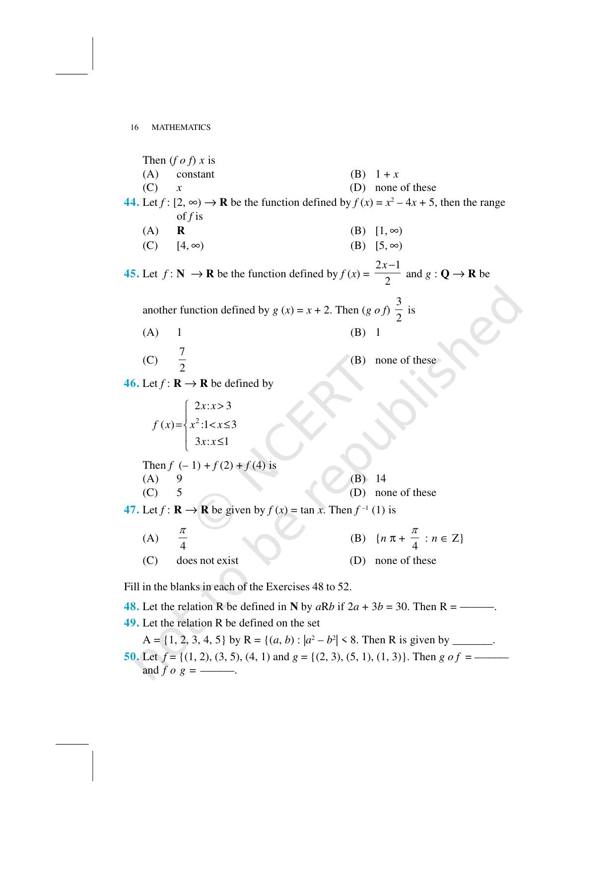 NCERT Exemplar Class 12: Mathematics Unit 1 (Relations And Functions) - Page 16