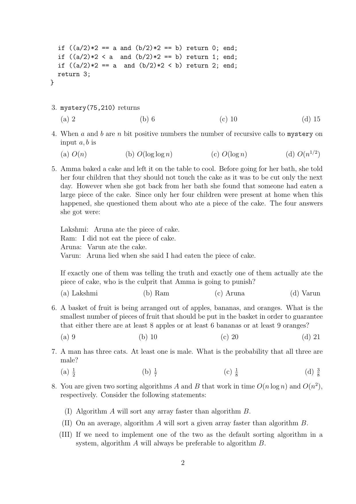 CMI Entrance Exam 2012 Question Paper MSc/PhD Computer Science - Page 2
