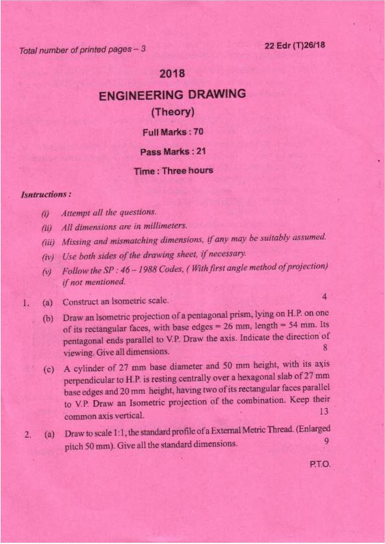 COHSEM Class 12 Engineering Drawing 2018 Question Papers - Page 1