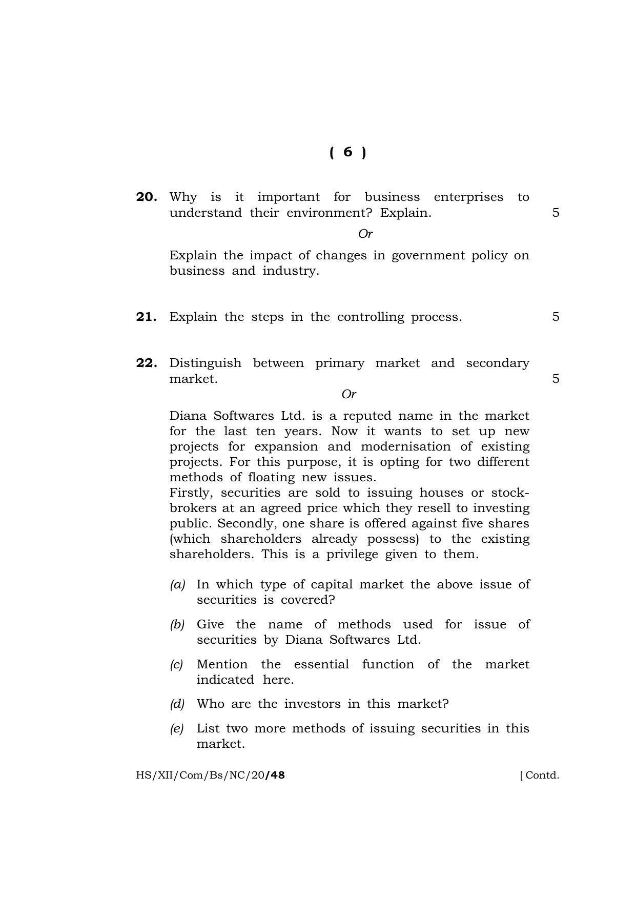 Meghalaya Board (MBOSE) Class 12 BUSINESS STUDIES ( New Course ) 2020 Question Paper - Page 6