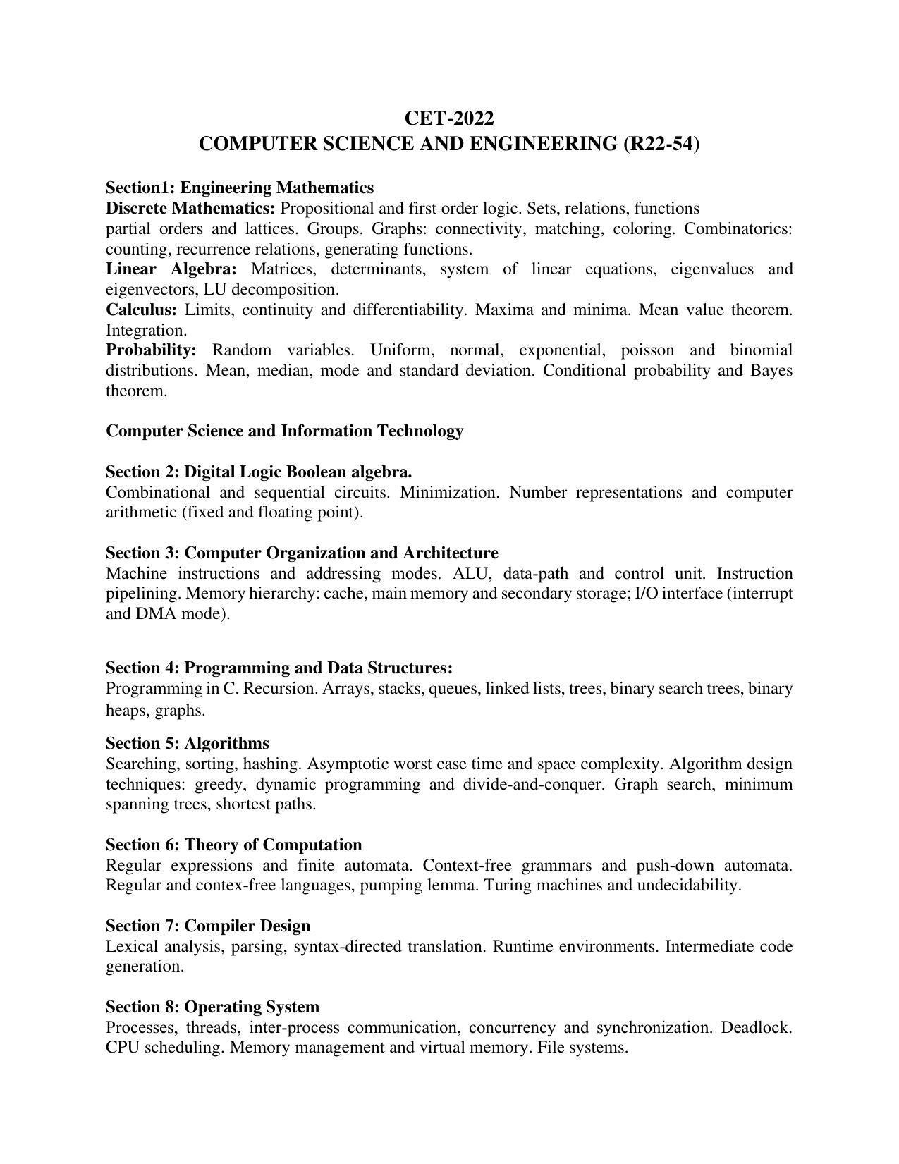 AP RCET Computer Science And Engineering Syllabus - Page 1