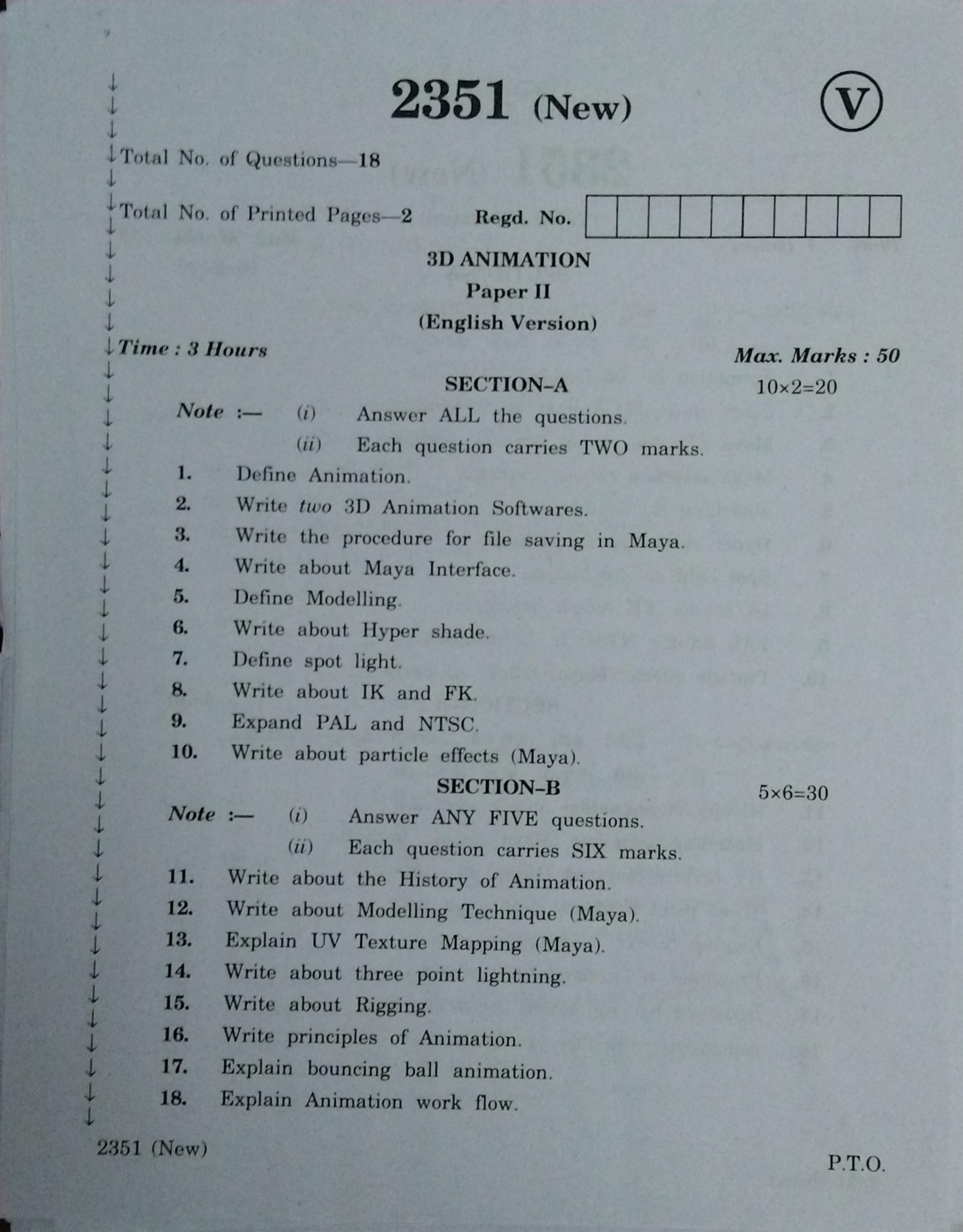 AP Inter 2nd Year Vocational Question Paper March - 2020 - 3D Animation-II(New) - IndCareer Docs AP Inter 2nd Year Vocational Question Paper March - 2020 - 3D Animation-II(New) - IndCareer Docs