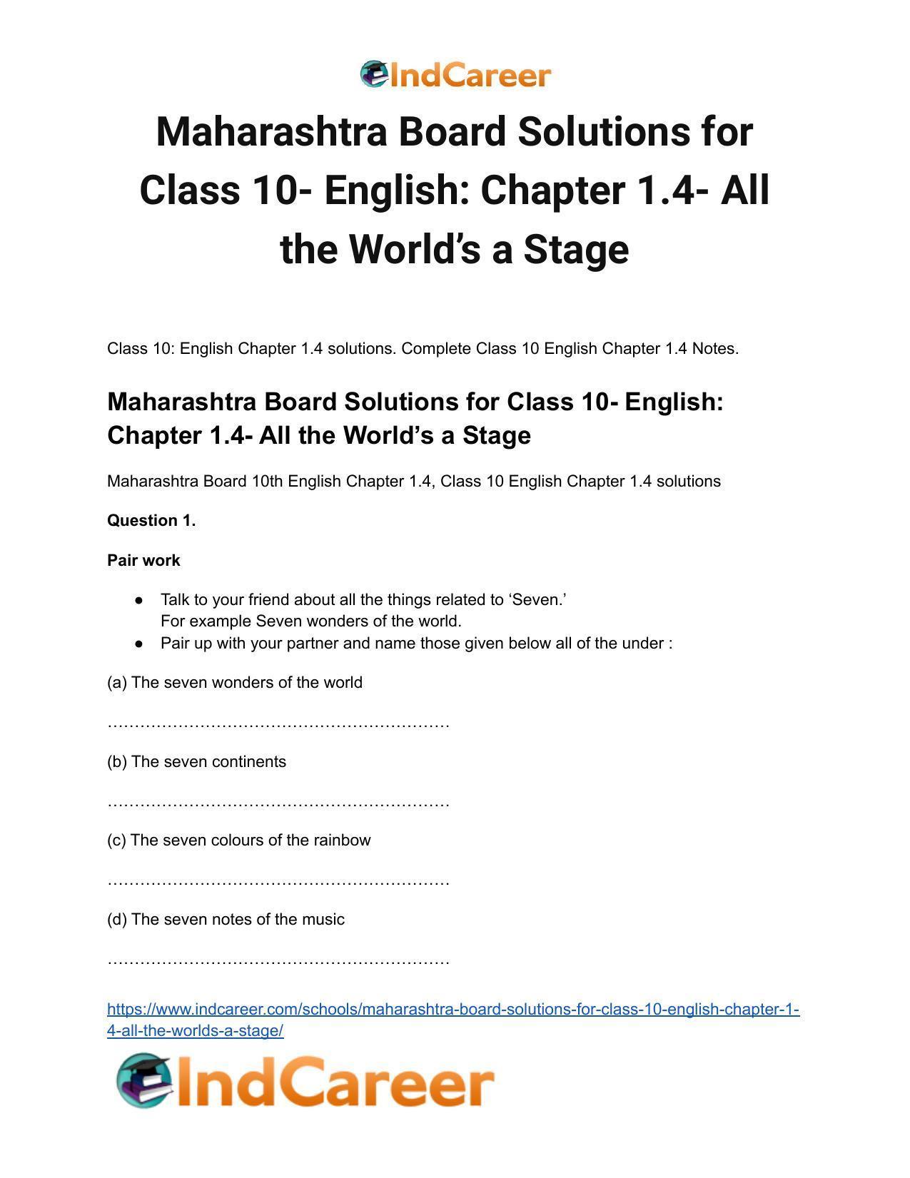 Maharashtra Board Solutions for Class 10- English: Chapter 1.4- All the World’s a Stage - Page 2