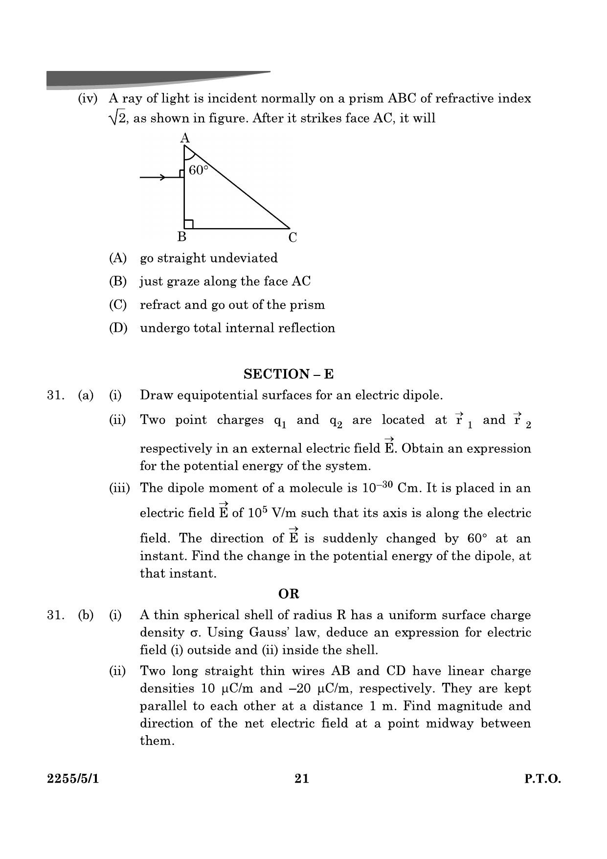 CBSE Class 12 55-5-1 Physics 2024 Question Paper - Page 21