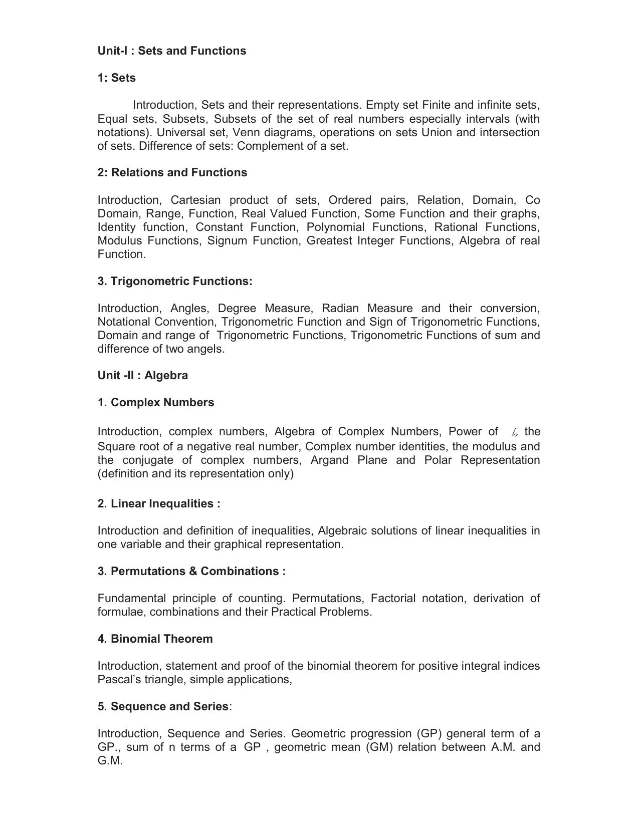 HP Board Class 11th Syllabus for Math - Page 2