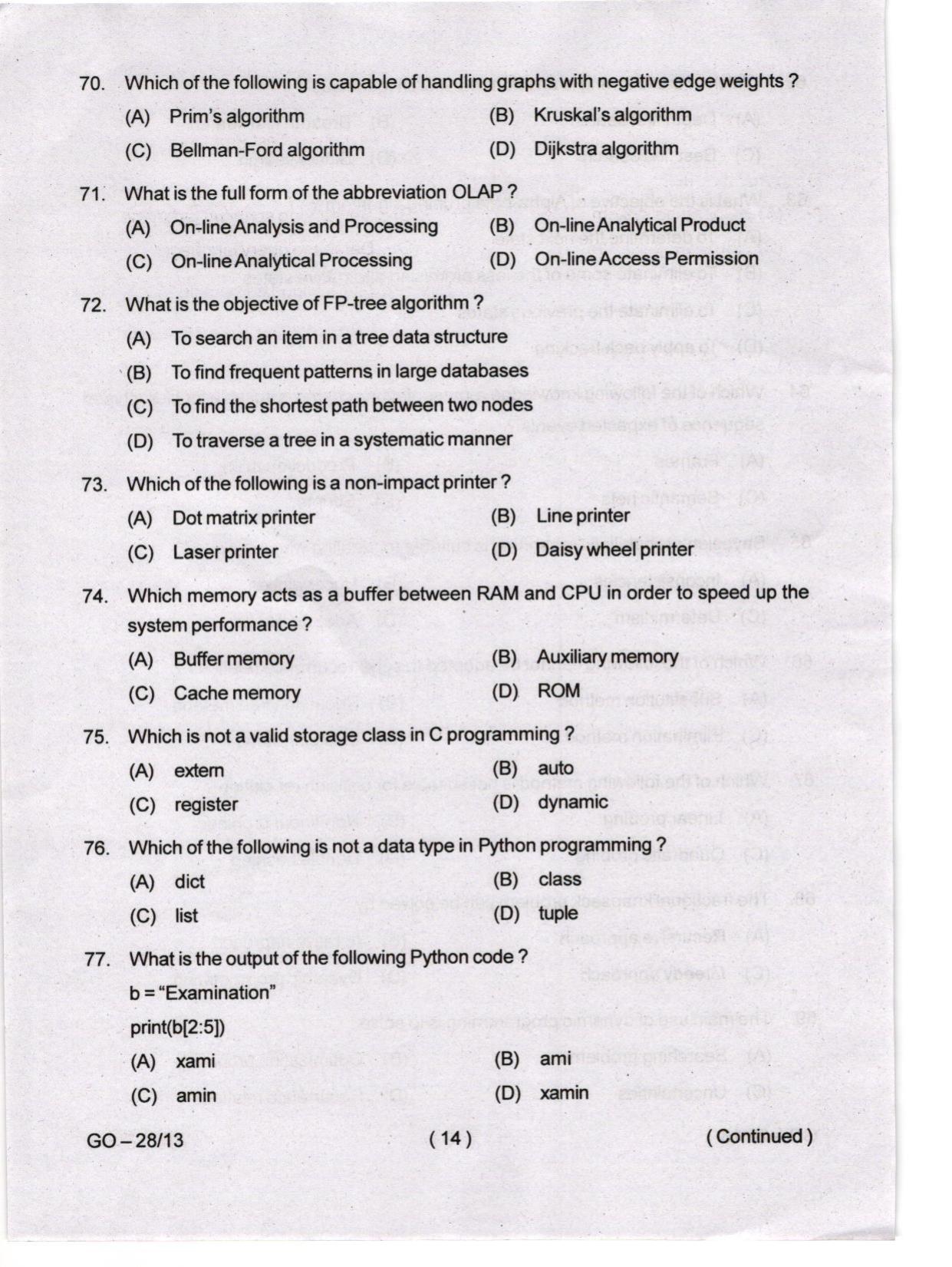 Odisha CPET 2024 COMPUTER SCIENCE Question Paper - Page 14