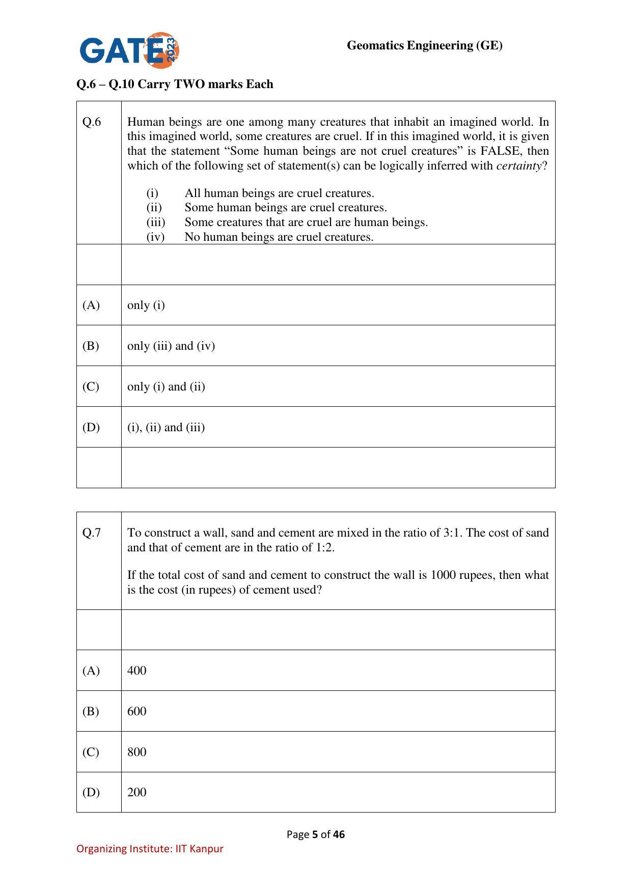 GATE 2023 Geomatics Engineering (GE) Question Paper - Page 5