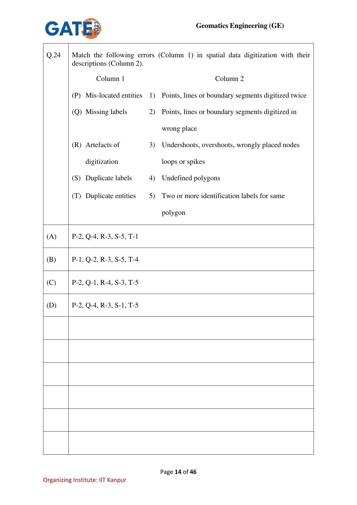 GATE 2023 Geomatics Engineering (GE) Question Paper - Page 14