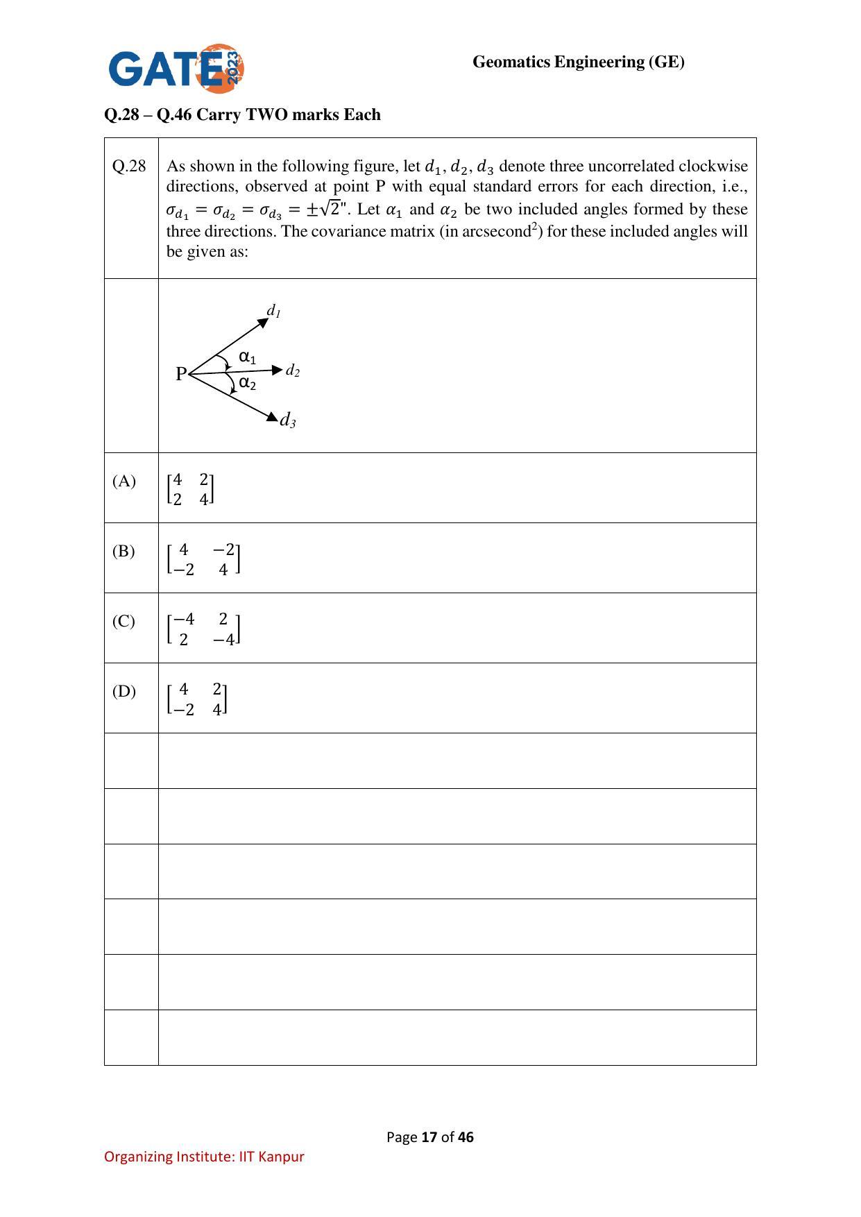 GATE 2023 Geomatics Engineering (GE) Question Paper - Page 17