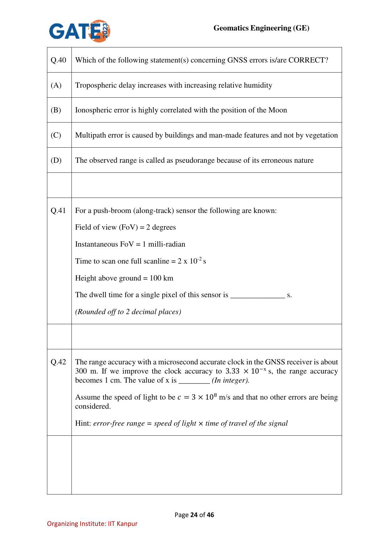 GATE 2023 Geomatics Engineering (GE) Question Paper - Page 24