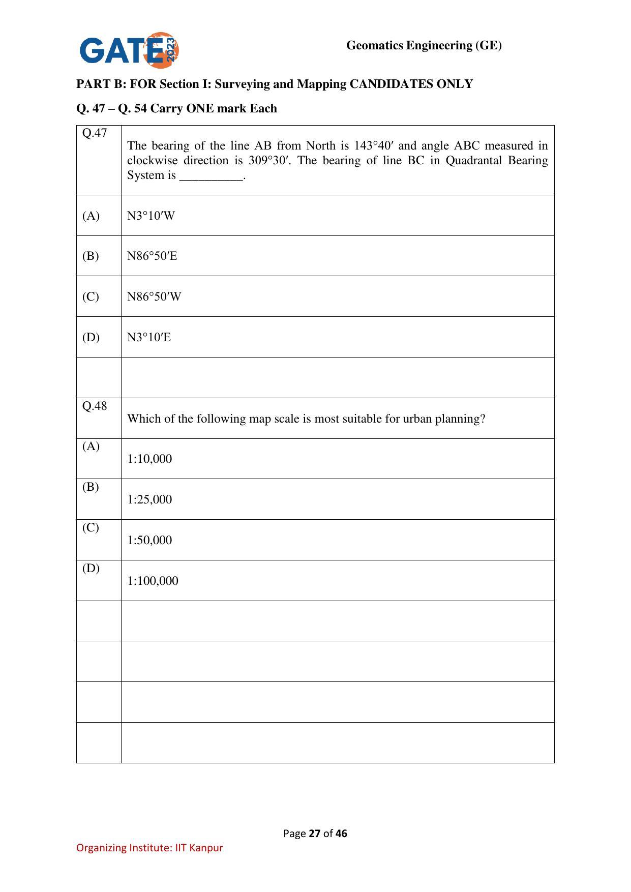 GATE 2023 Geomatics Engineering (GE) Question Paper - Page 27