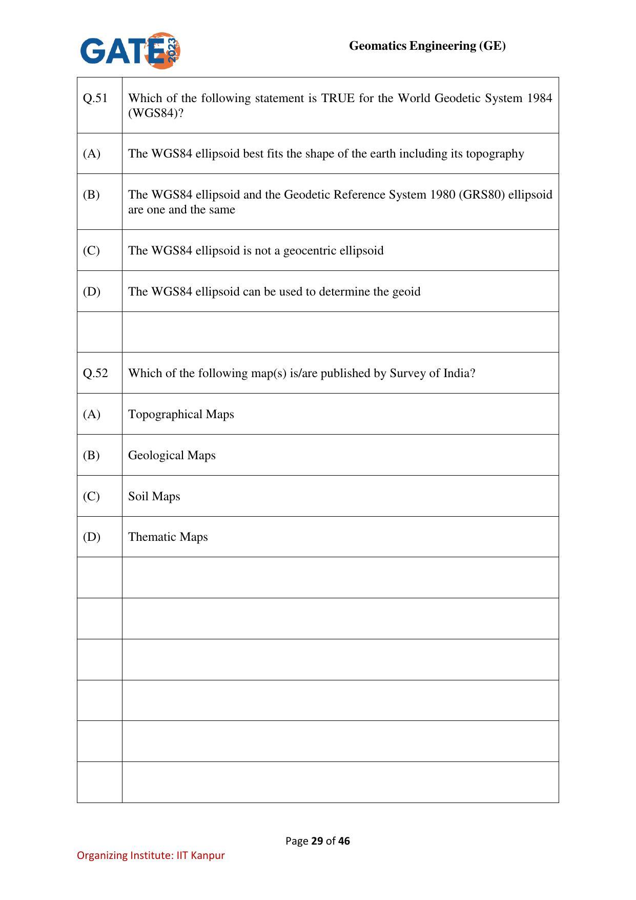 GATE 2023 Geomatics Engineering (GE) Question Paper - Page 29