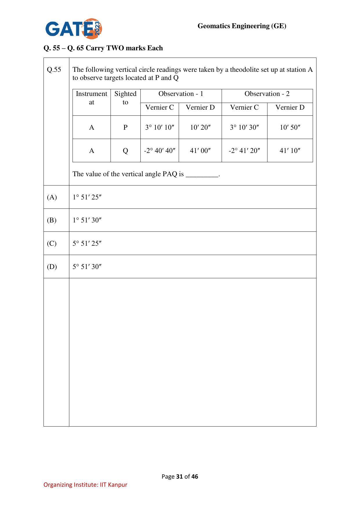 GATE 2023 Geomatics Engineering (GE) Question Paper - Page 31