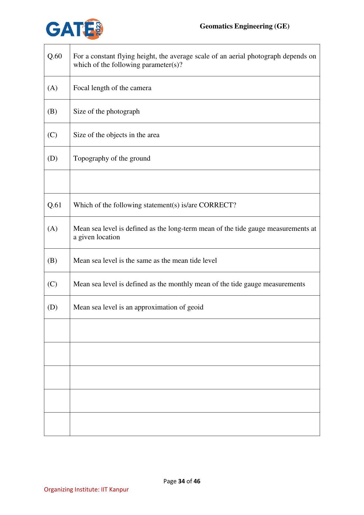 GATE 2023 Geomatics Engineering (GE) Question Paper - Page 34