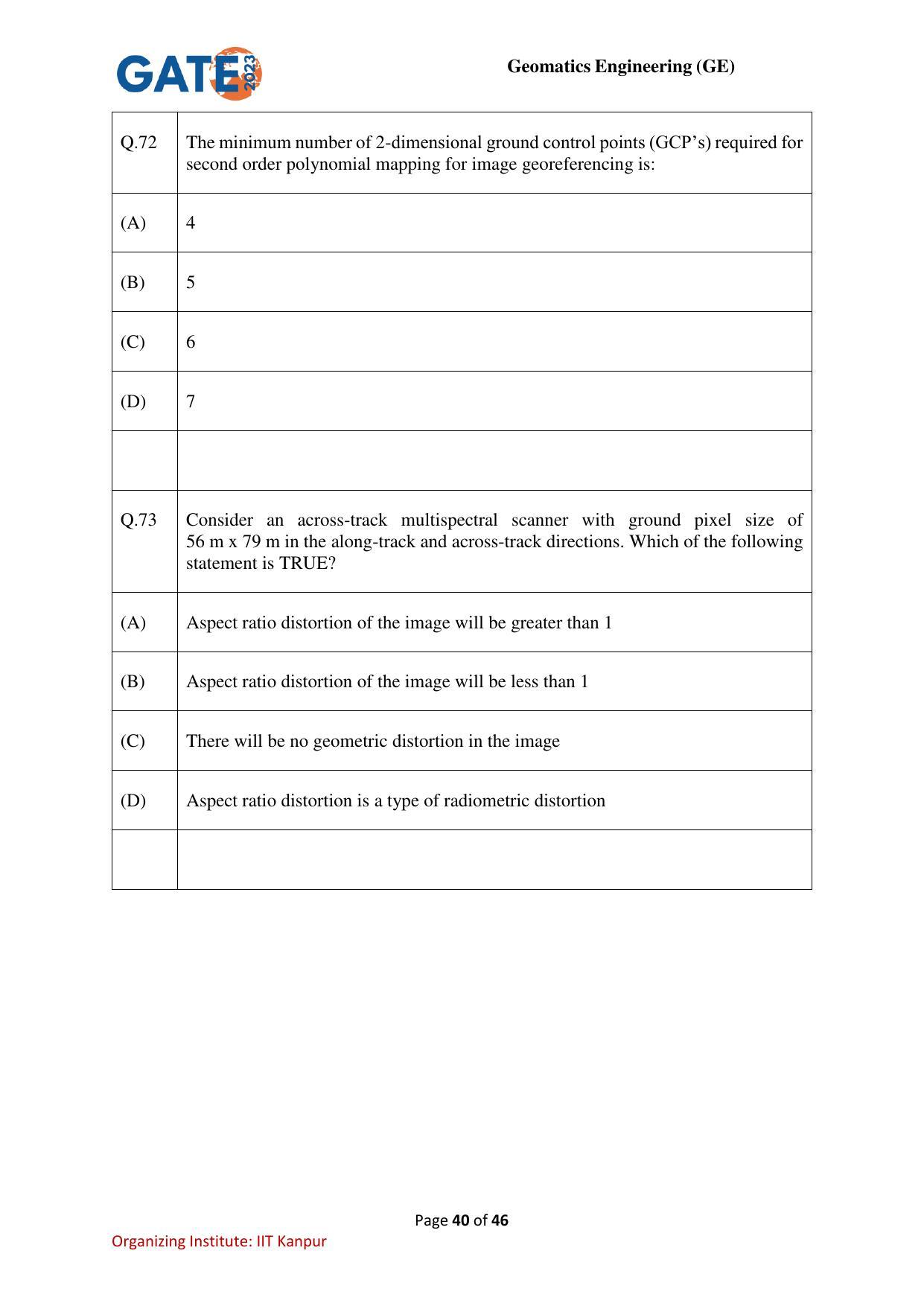 GATE 2023 Geomatics Engineering (GE) Question Paper - Page 40