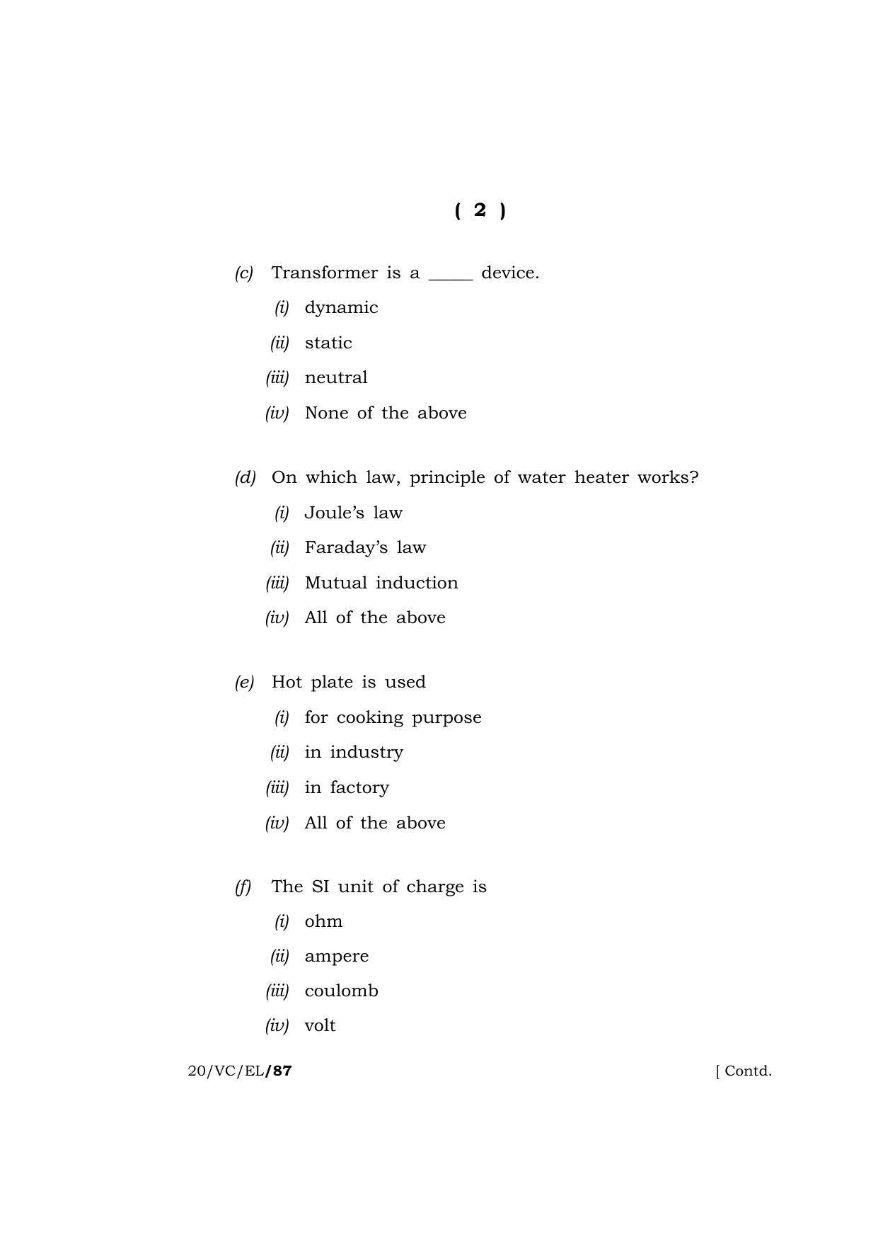 Meghalaya Board (MBOSE) Class 10 ELECTRONICS ( Vocational Course ) 2020 Question Paper - Page 2