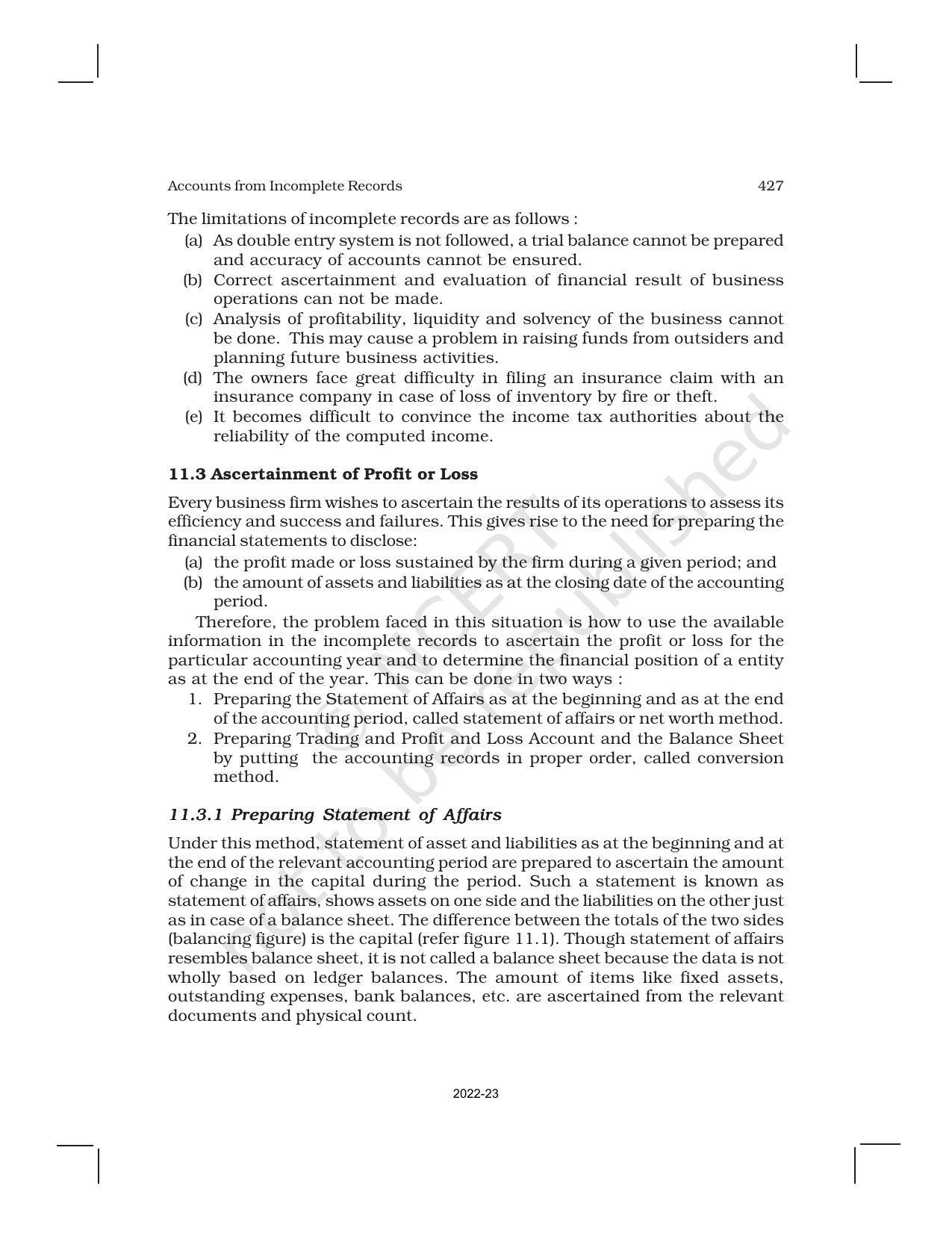 NCERT Book for Class 11 Accountancy (Part-II) Chapter 11 Accounts from Incomplete Records - Page 3