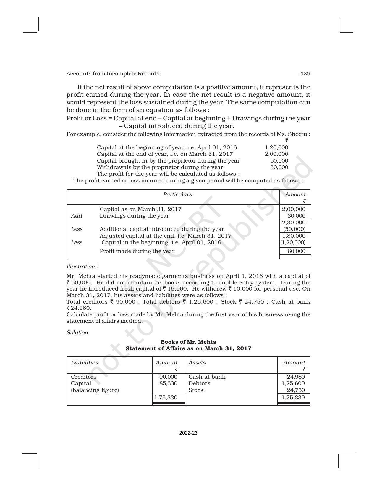 NCERT Book for Class 11 Accountancy (Part-II) Chapter 11 Accounts from Incomplete Records - Page 5