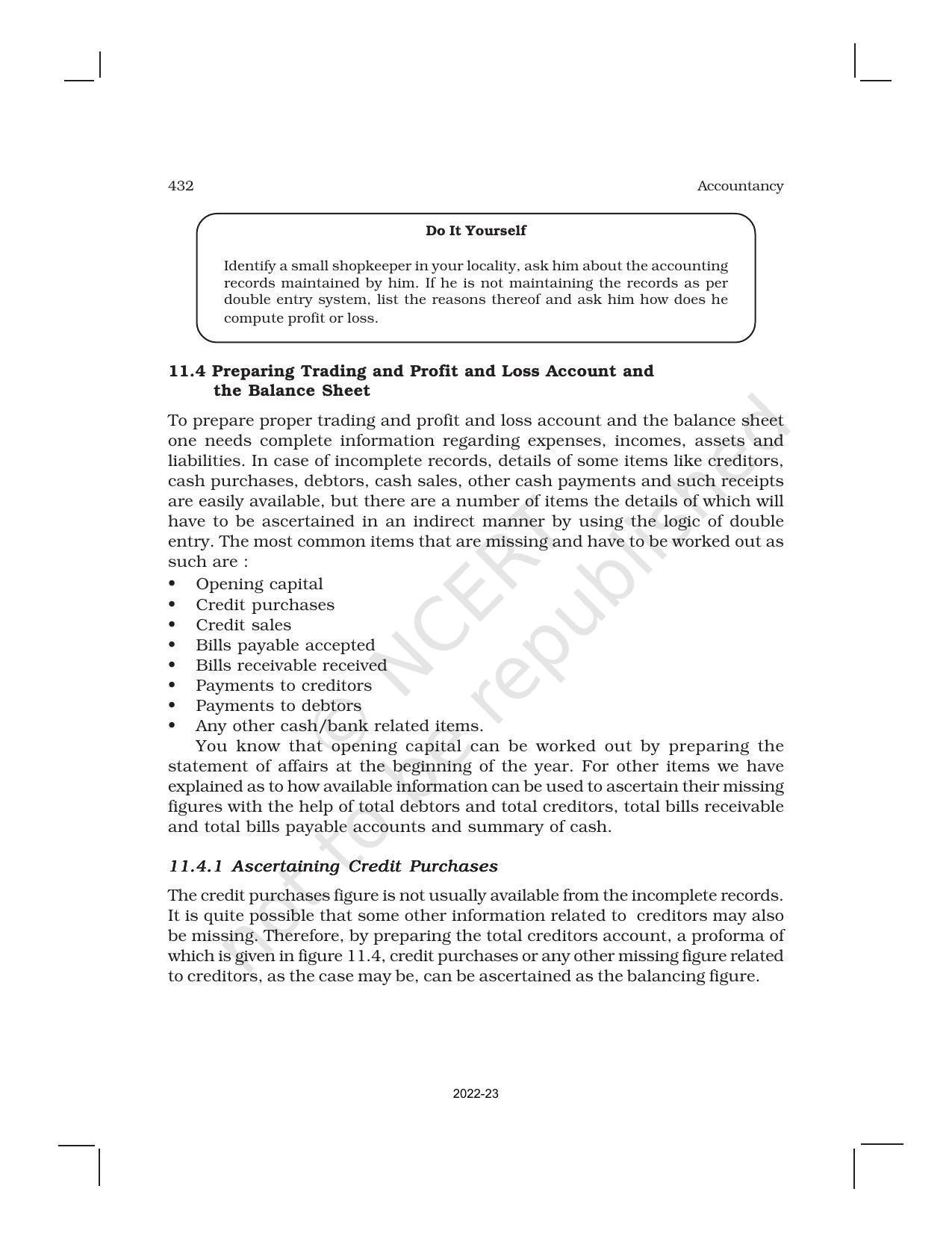 NCERT Book for Class 11 Accountancy (Part-II) Chapter 11 Accounts from Incomplete Records - Page 8