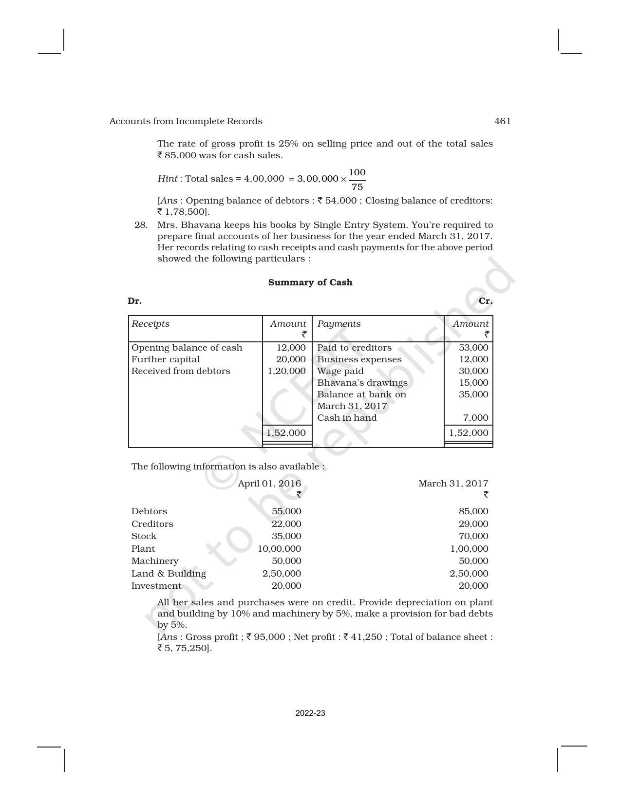 NCERT Book for Class 11 Accountancy (Part-II) Chapter 11 Accounts from Incomplete Records - Page 37