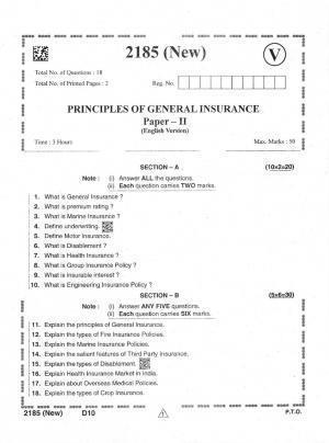AP Intermediate 2nd Year Vocational Question Paper September-2021 - Principles_of_General_Insurance(NEW)-II