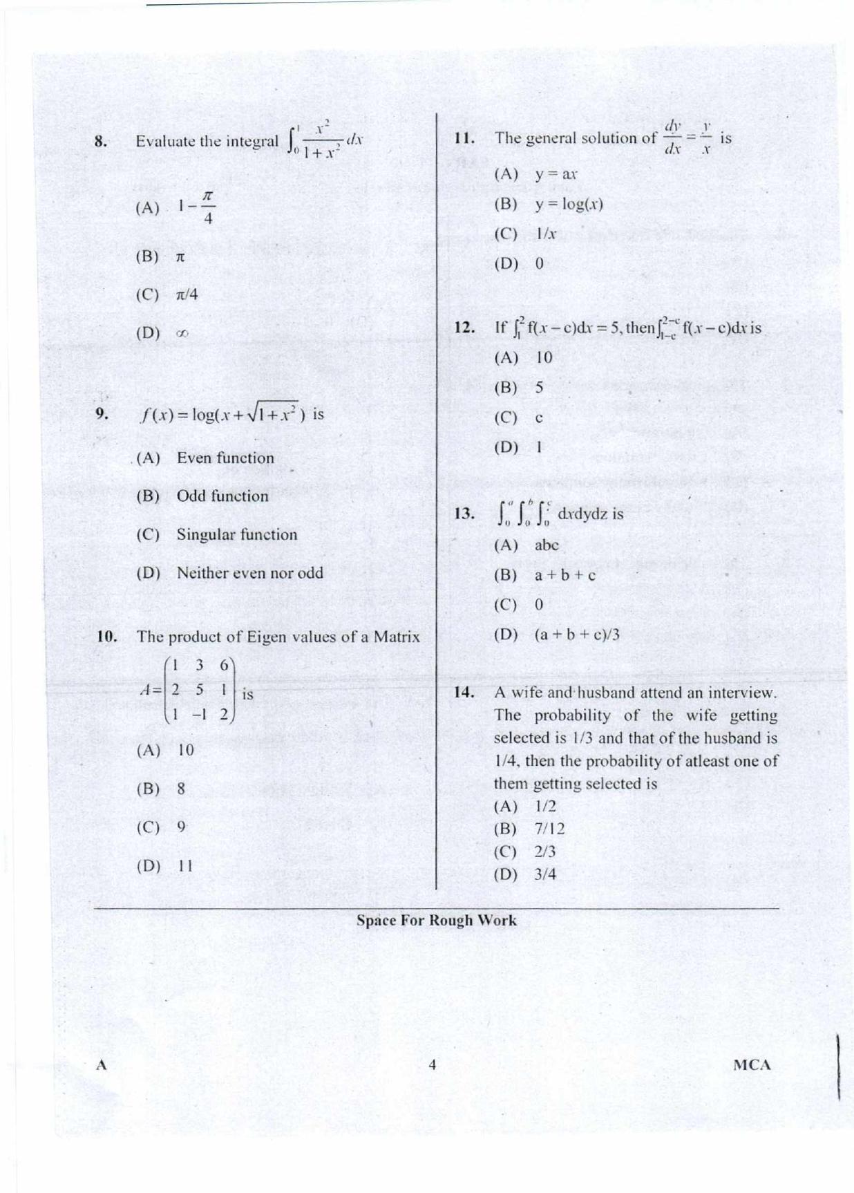 Karnataka PGCET 2018 MCA Question Paper - Page 4