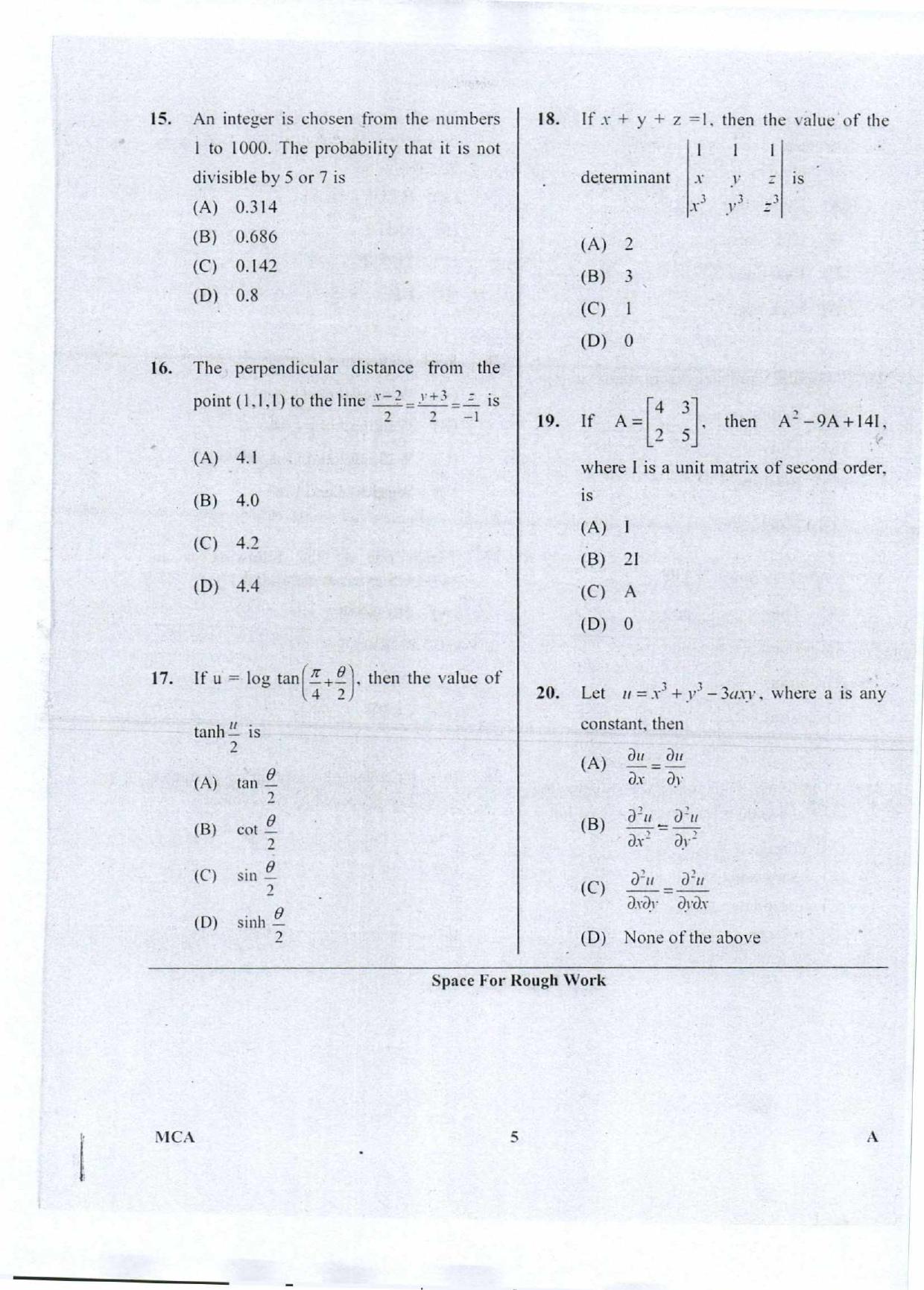 Karnataka PGCET 2018 MCA Question Paper - Page 5