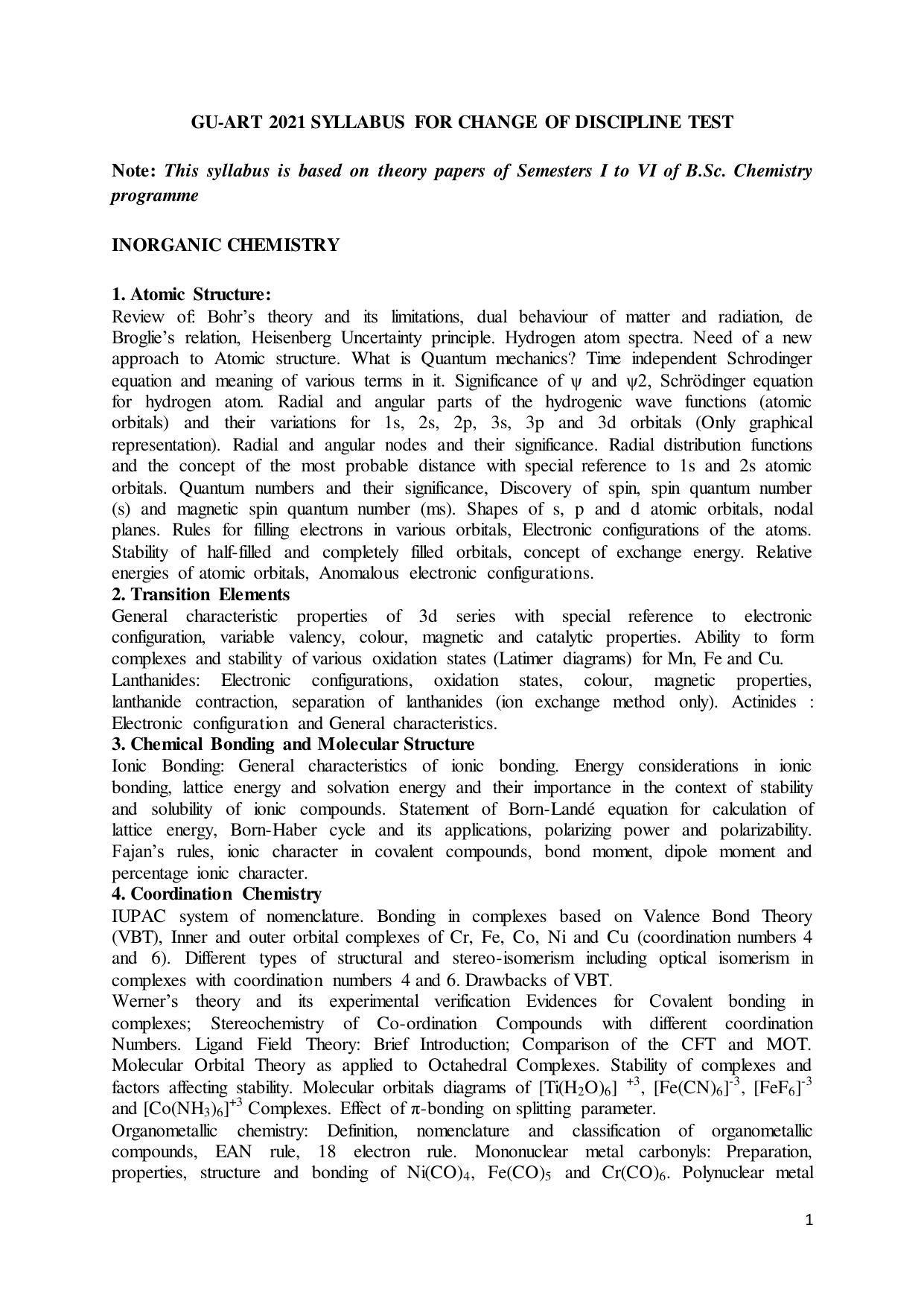 GU ART CDT Chemistry Syllabus - Page 1