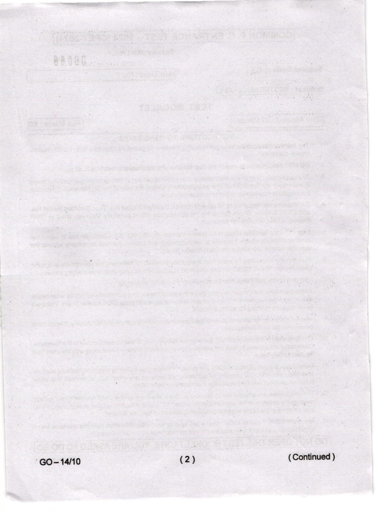 Odisha CPET 2024 BIOTECHNOLOGY Question Paper - Page 2