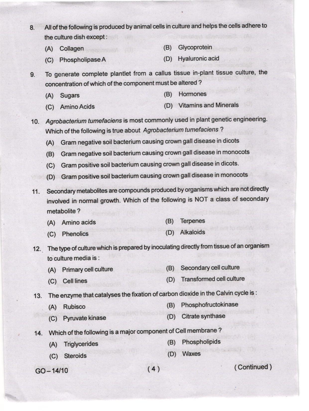Odisha CPET 2024 BIOTECHNOLOGY Question Paper - Page 4