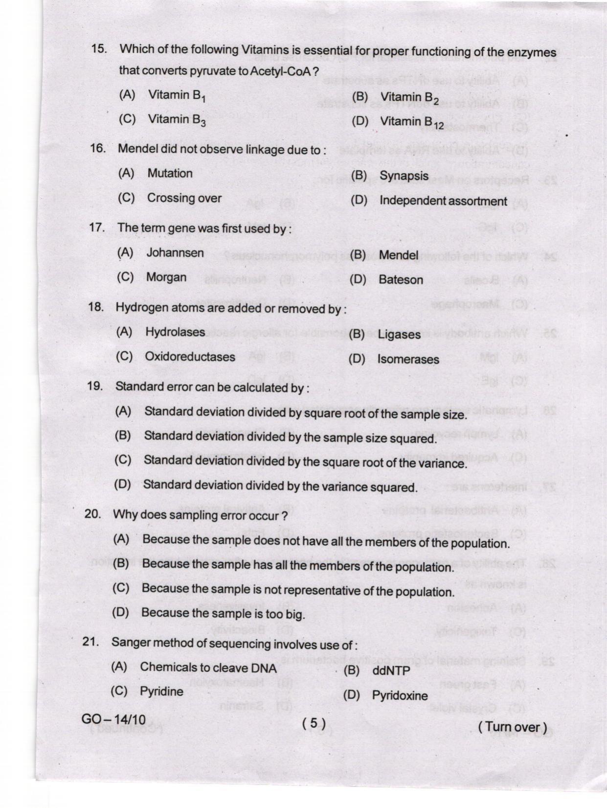 Odisha CPET 2024 BIOTECHNOLOGY Question Paper - Page 5