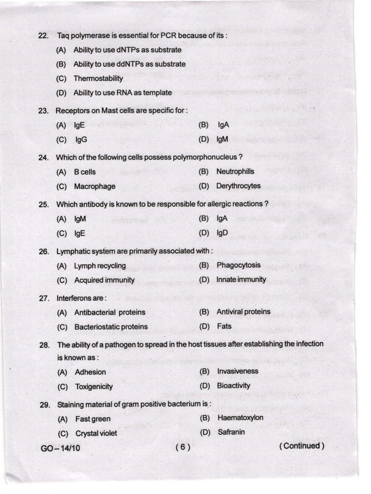 Odisha CPET 2024 BIOTECHNOLOGY Question Paper - Page 6