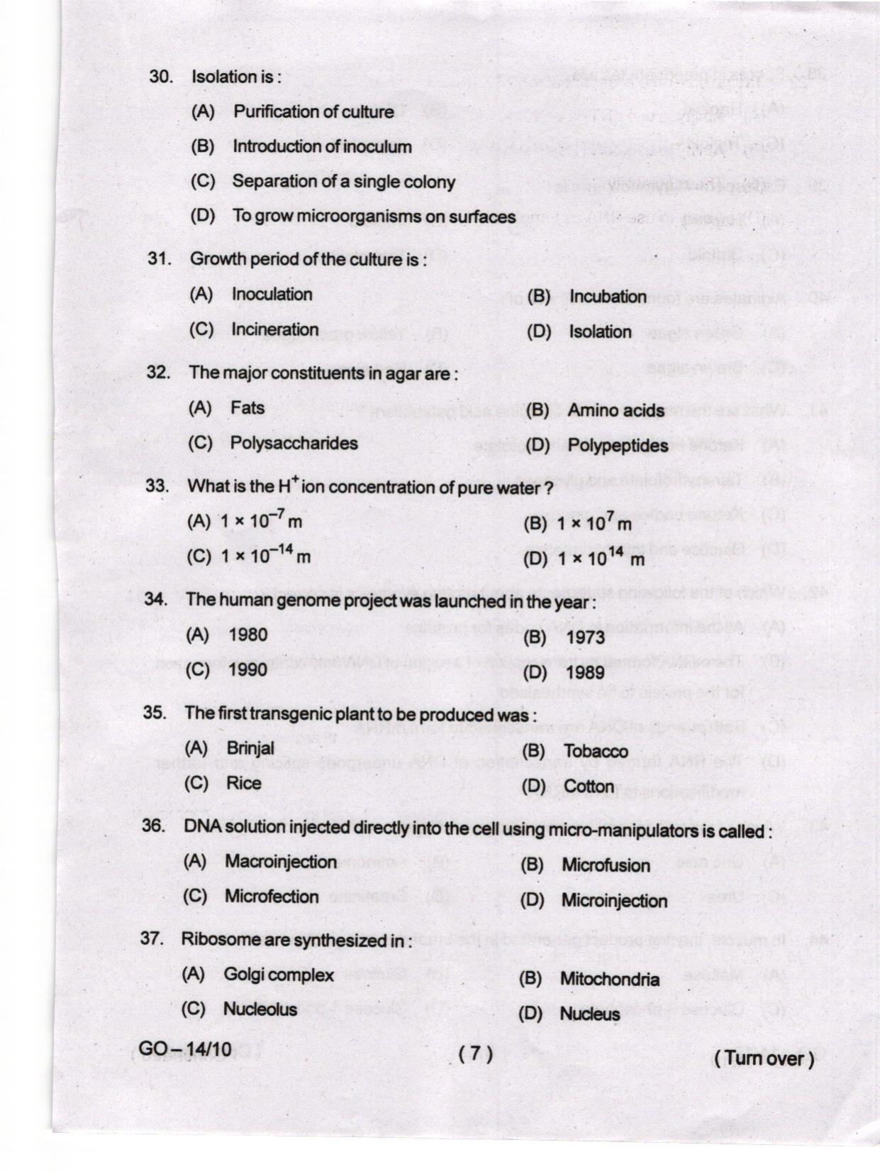 Odisha CPET 2024 BIOTECHNOLOGY Question Paper - Page 7