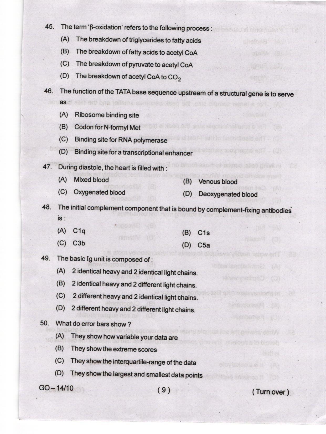 Odisha CPET 2024 BIOTECHNOLOGY Question Paper - Page 9