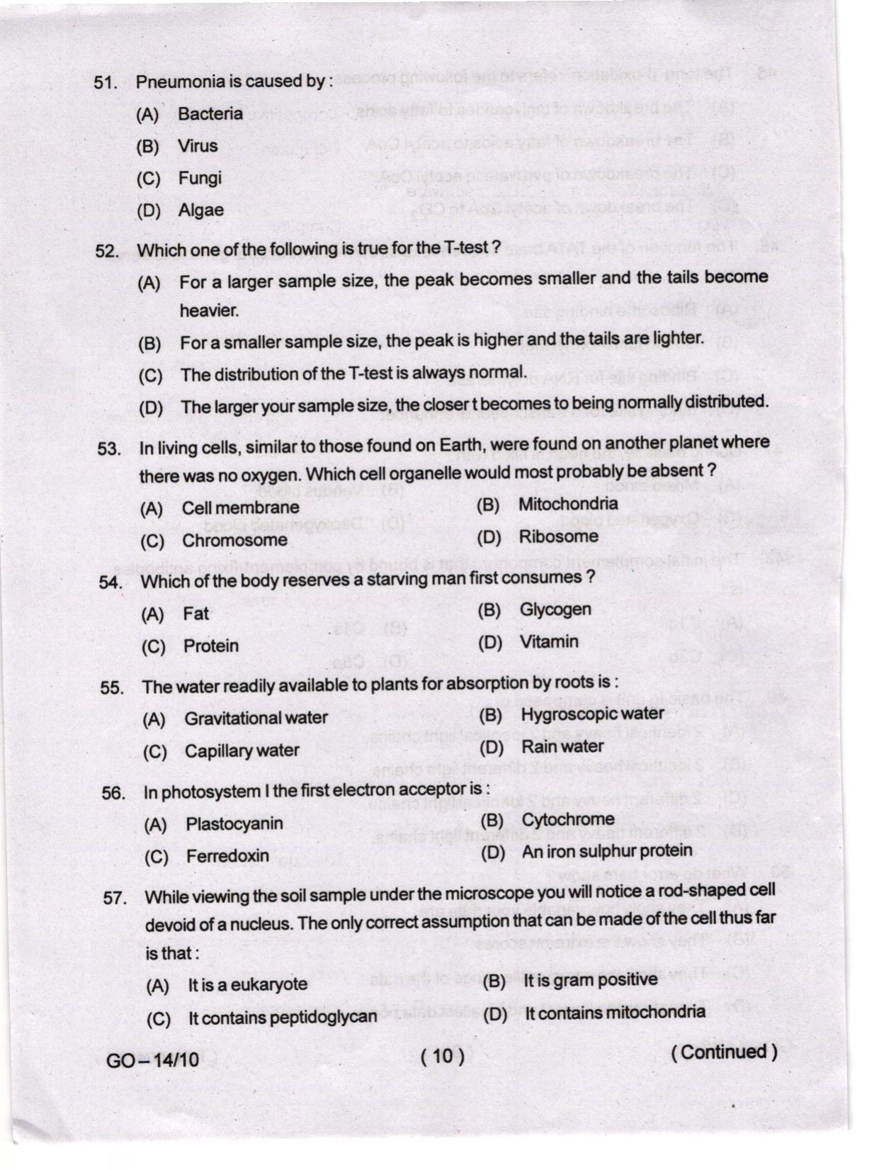 Odisha CPET 2024 BIOTECHNOLOGY Question Paper - Page 10