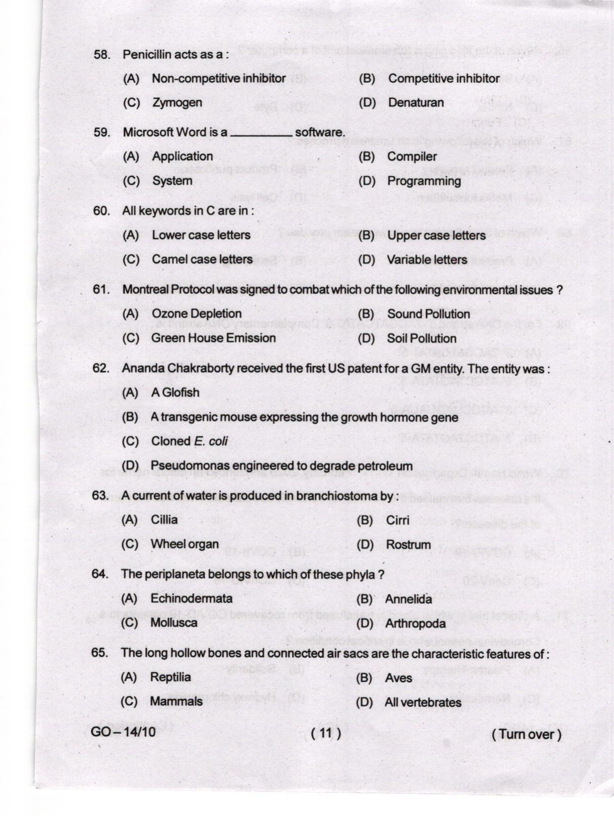 Odisha CPET 2024 BIOTECHNOLOGY Question Paper - Page 11