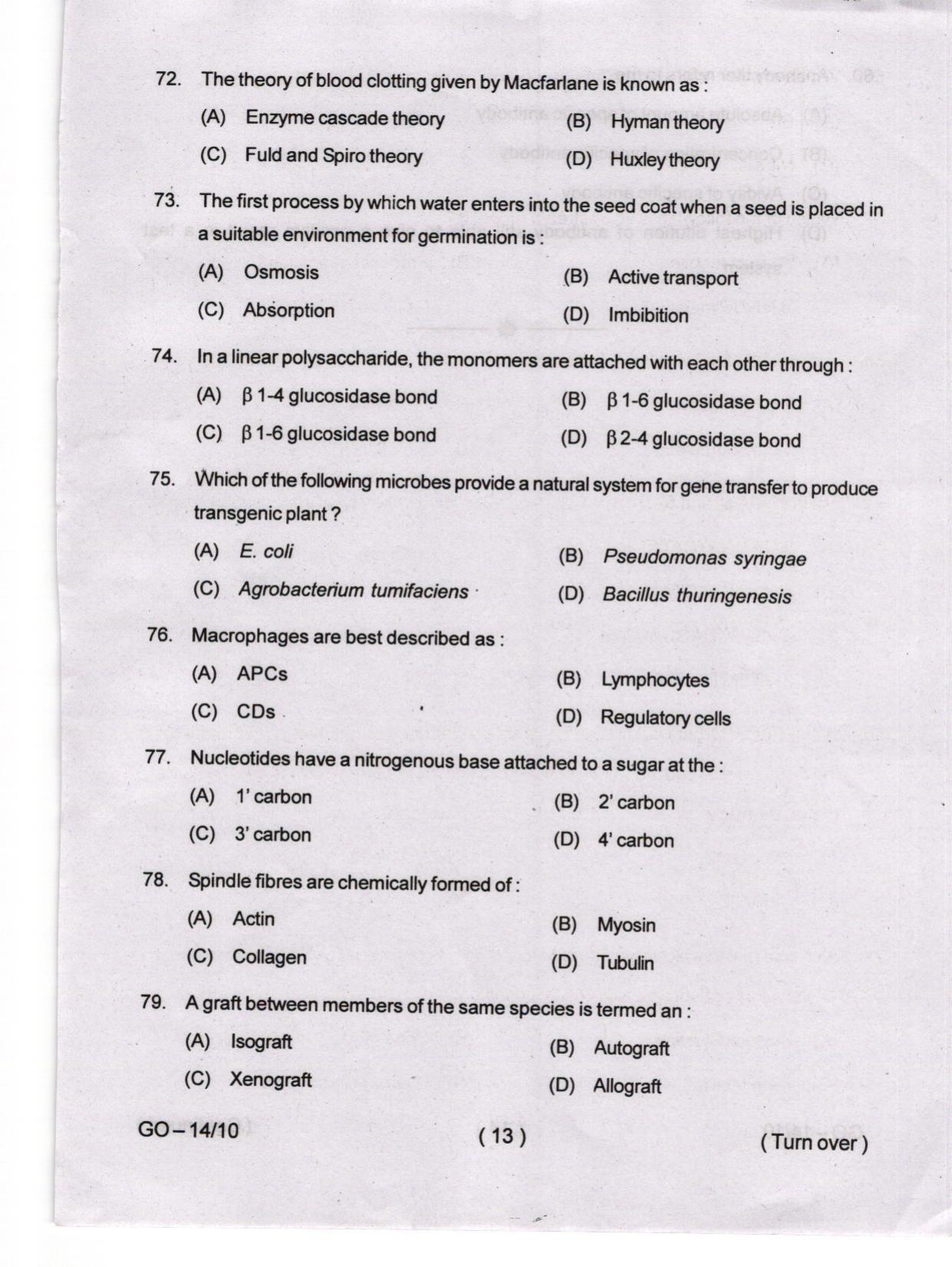 Odisha CPET 2024 BIOTECHNOLOGY Question Paper - Page 13