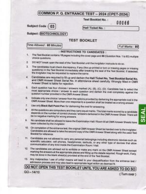 Odisha CPET 2024 BIOTECHNOLOGY Question Paper