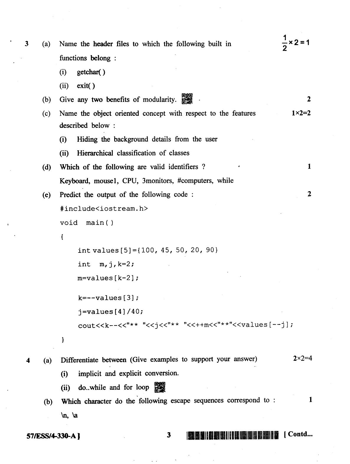 NIOS October 2018 Class 12 Computer Science Question Paper - Page 3