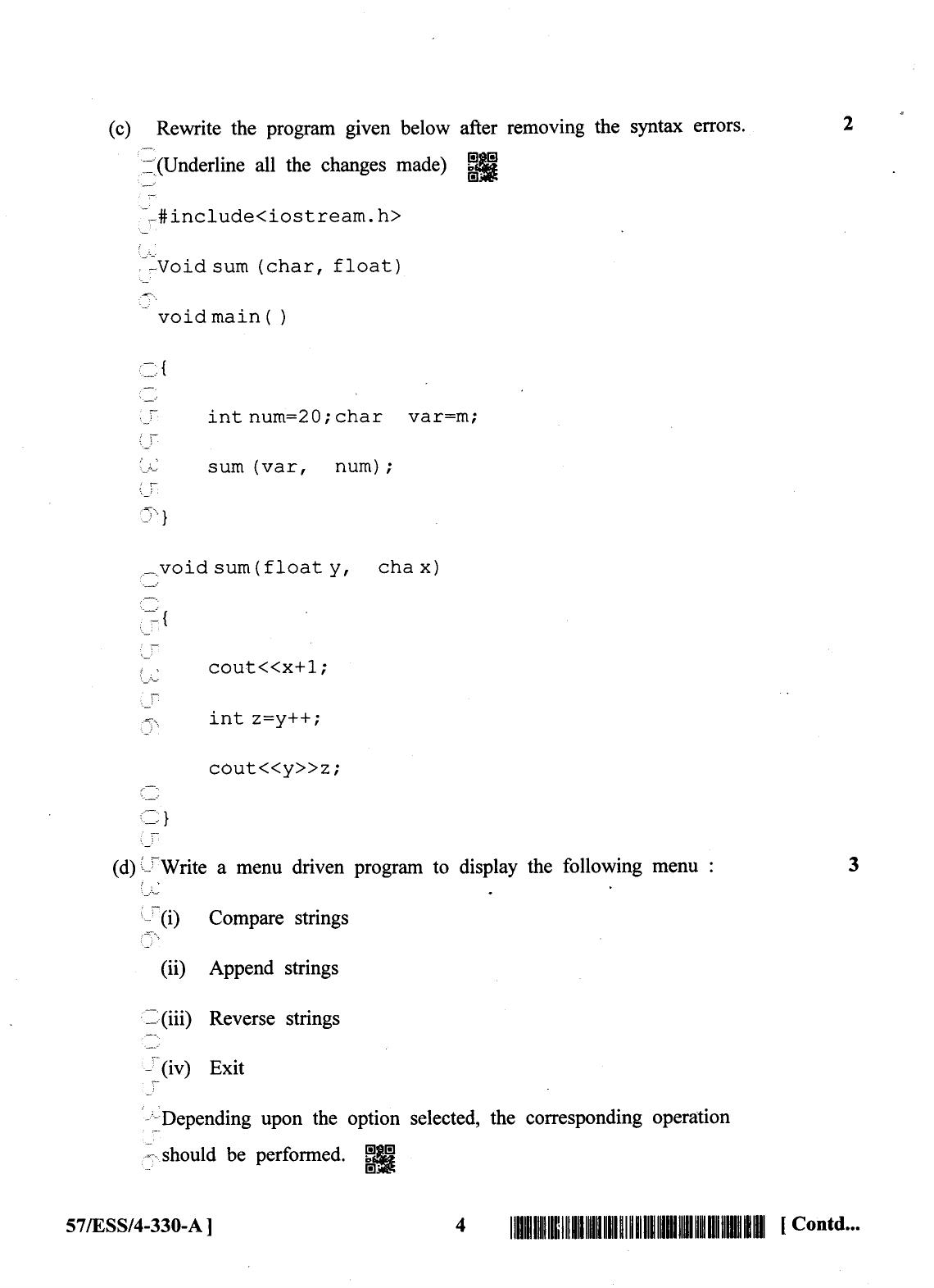 NIOS October 2018 Class 12 Computer Science Question Paper - Page 4
