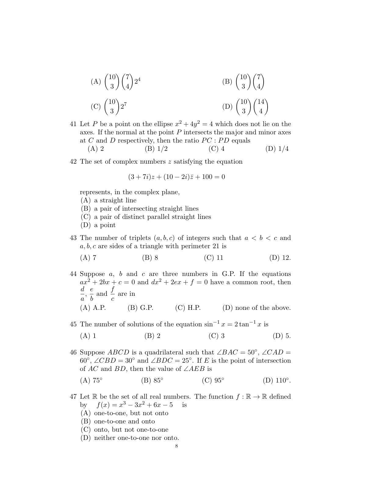 ISI Admission Test B.Math UGA 2016 Sample Paper - Page 8