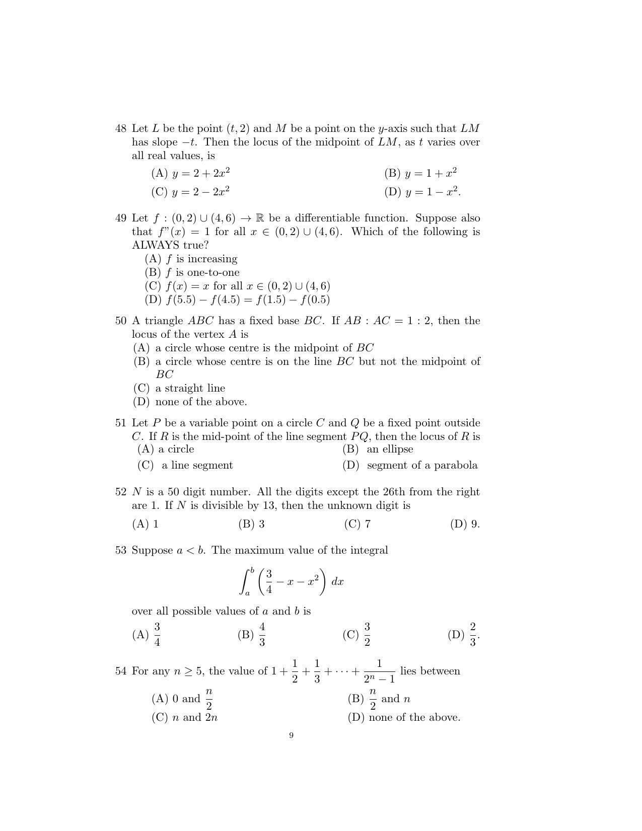 ISI Admission Test B.Math UGA 2016 Sample Paper - Page 9