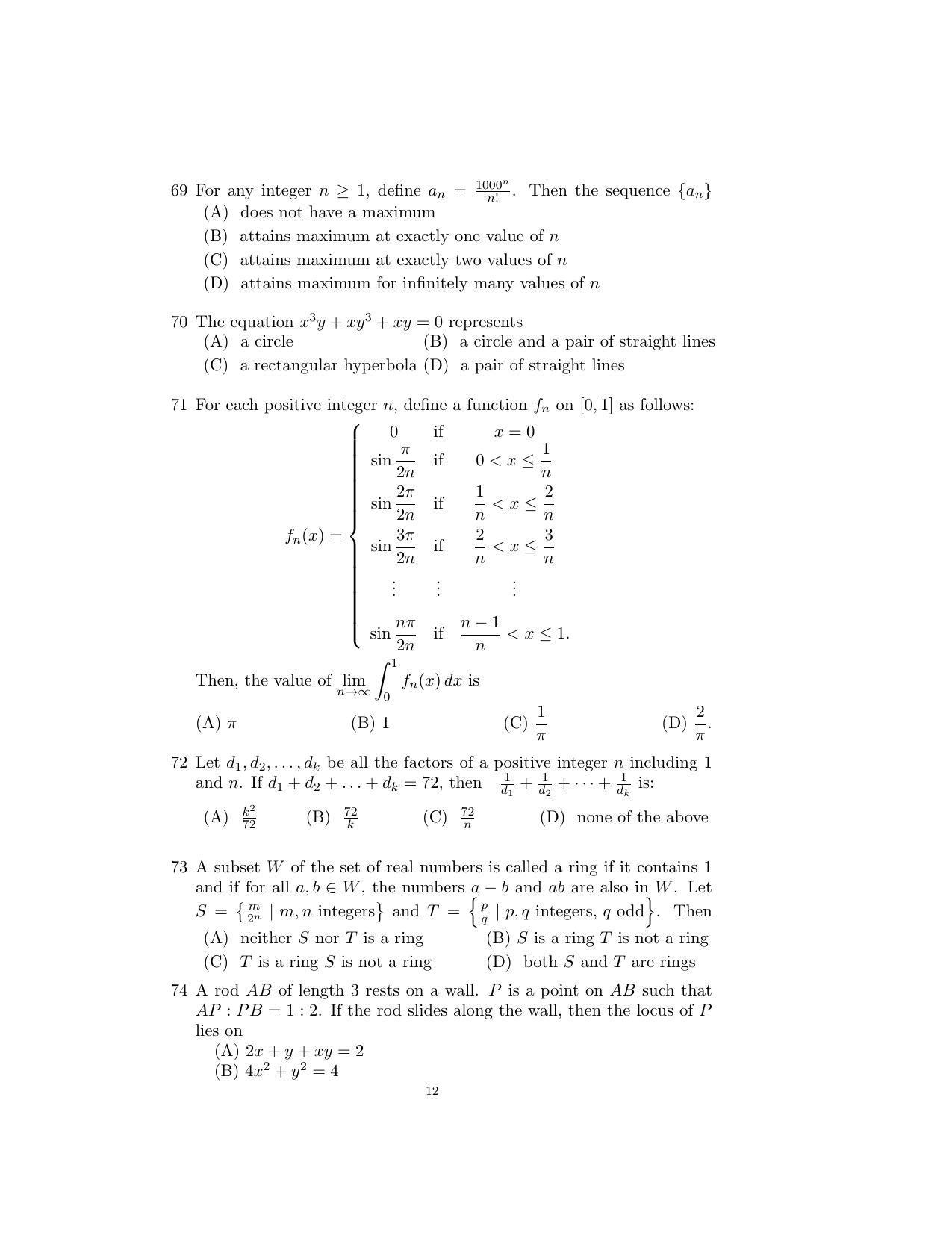 ISI Admission Test B.Math UGA 2016 Sample Paper - Page 12