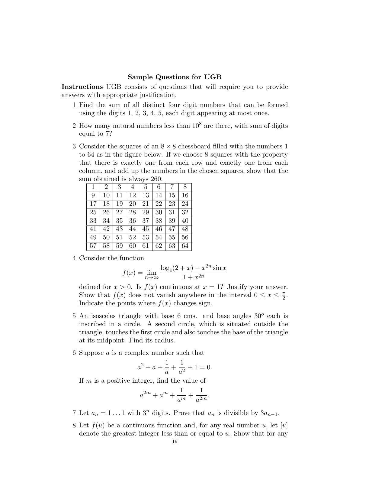 ISI Admission Test B.Math UGA 2016 Sample Paper - Page 19