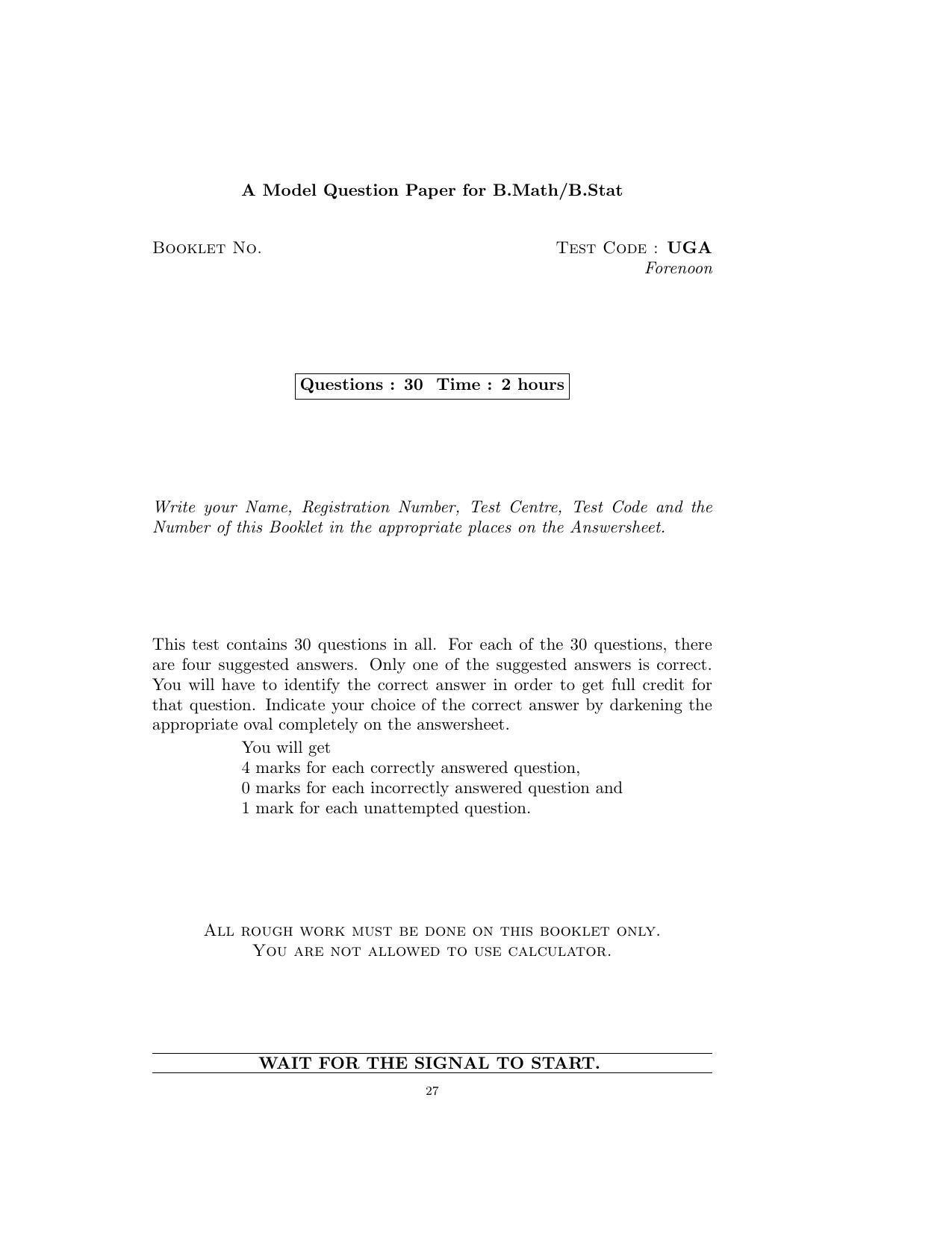 ISI Admission Test B.Math UGA 2016 Sample Paper - Page 27