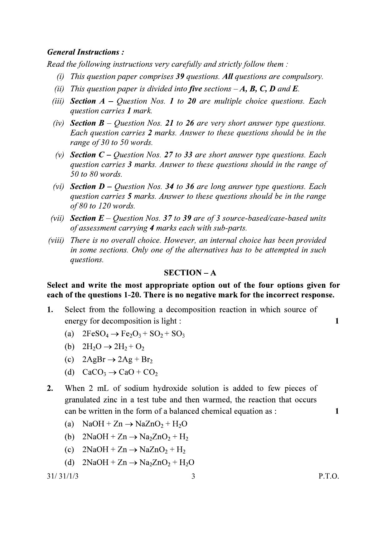 CBSE Class 10 31-1-3 Science 2024 Question Paper - Page 3
